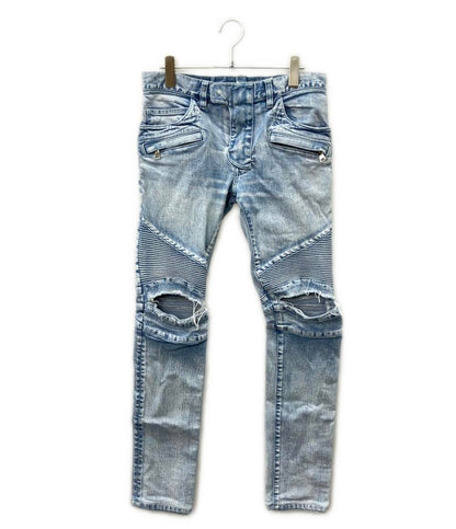 BALMAIN 蛇腹バイカーデニムパンツ ダメージ加工 メンズ SIZE 28 (S) バルマン