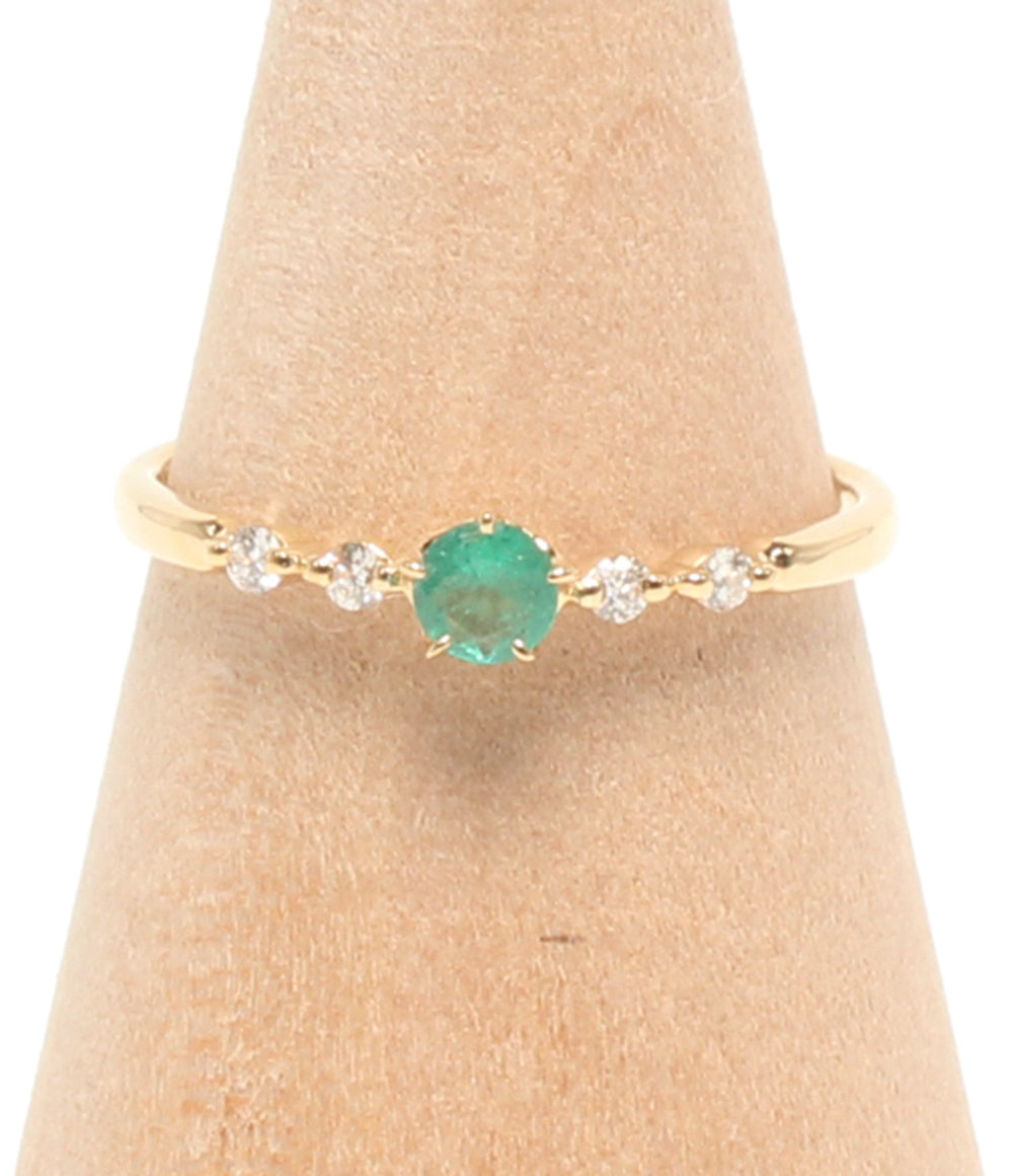 美品 STAR JEWELRY リング 指輪 K18 エメラルド ダイヤ 0.04ct レディース SIZE 7号 スタージュエリー