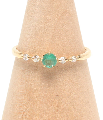 美品 STAR JEWELRY リング 指輪 K18 エメラルド ダイヤ 0.04ct レディース SIZE 7号 スタージュエリー