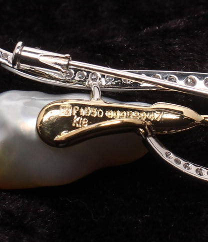 Uyeda Jeweller ブローチ K18 Pt950 バロックパール 約22x12mm ダイヤ レディース ウエダジュエラー