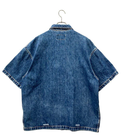 美品 PRADA 半袖デニムシャツ トライアングルプレート GEC067 メンズ SIZE L プラダ