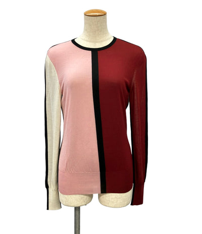 Salvatore Ferragamo 長袖ニット カラーブロック 赤 ピンク 白 レディース SIZE M サルヴァトーレフェラガモ