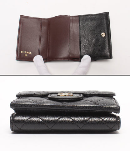 CHANEL 三つ折り財布 ゴールド金具 マトラッセ キャビアスキン レディース シャネル