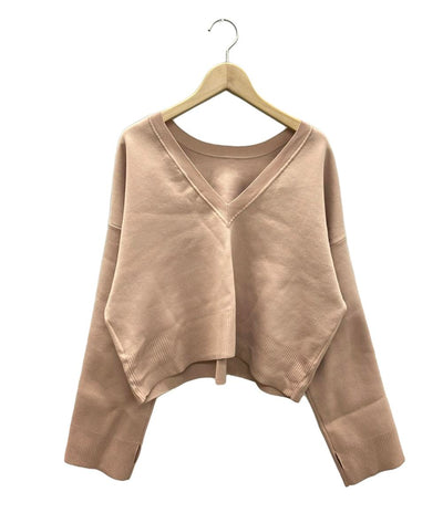 美品 ドロップショルダーVネックショートブラウス レディース SIZE F FUNCTIONAL MATERIAL LINE S/S