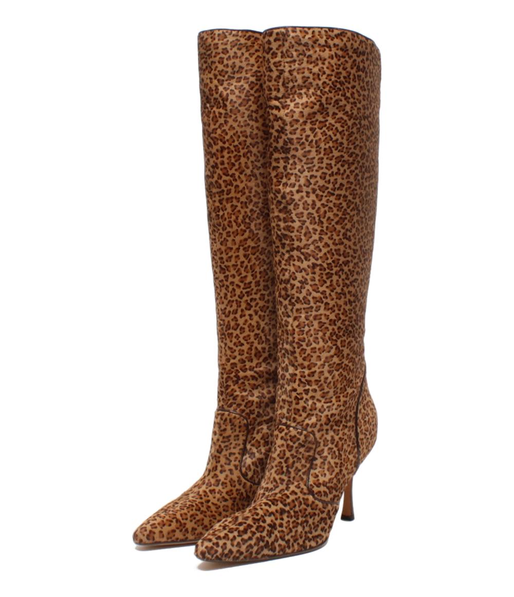 マノロブラニク ロングブーツ ハラコ レオパード レディース SIZE 38 (M) MANOLO BLAHNIK
