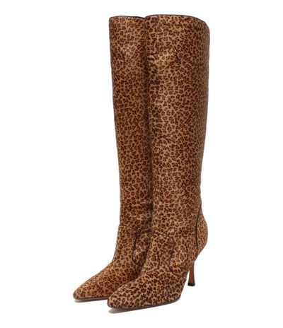 マノロブラニク ロングブーツ ハラコ レオパード レディース SIZE 38 (M) MANOLO BLAHNIK