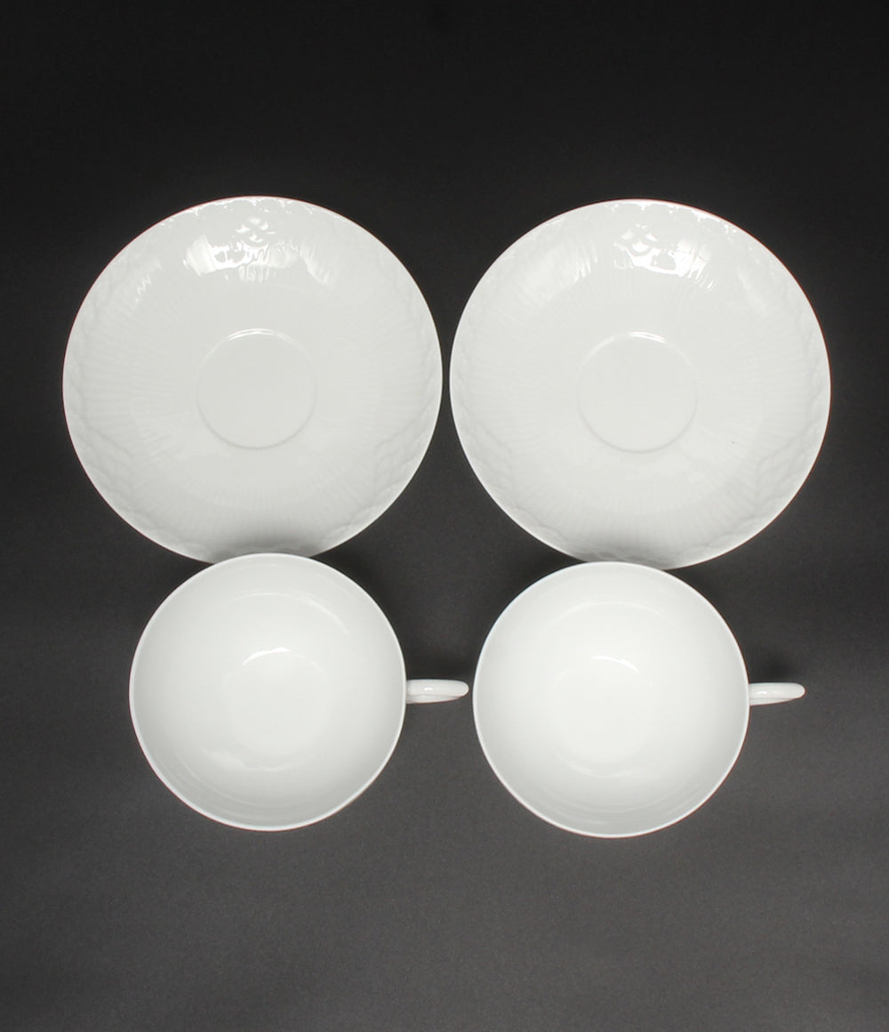 美品 Royal Copenhagen カップ＆ソーサー 2客セット ペア ホワイトフルーテッド ハーフレース ロイヤルコペンハーゲン