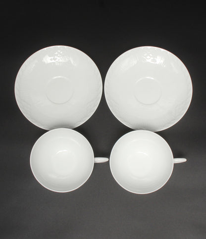 美品 Royal Copenhagen カップ＆ソーサー 2客セット ペア ホワイトフルーテッド ハーフレース ロイヤルコペンハーゲン