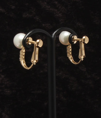 美品 イヤリング K18 パール 7.3mm ダイヤ 0.042ct レディース