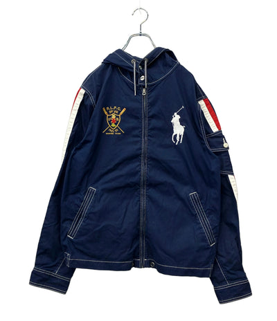 POLO RALPH LAUREN パーカー ジップアップ ビッグポニー 刺繍 トリコロールカラーライン メンズ SIZE L ポロ・ラルフローレン