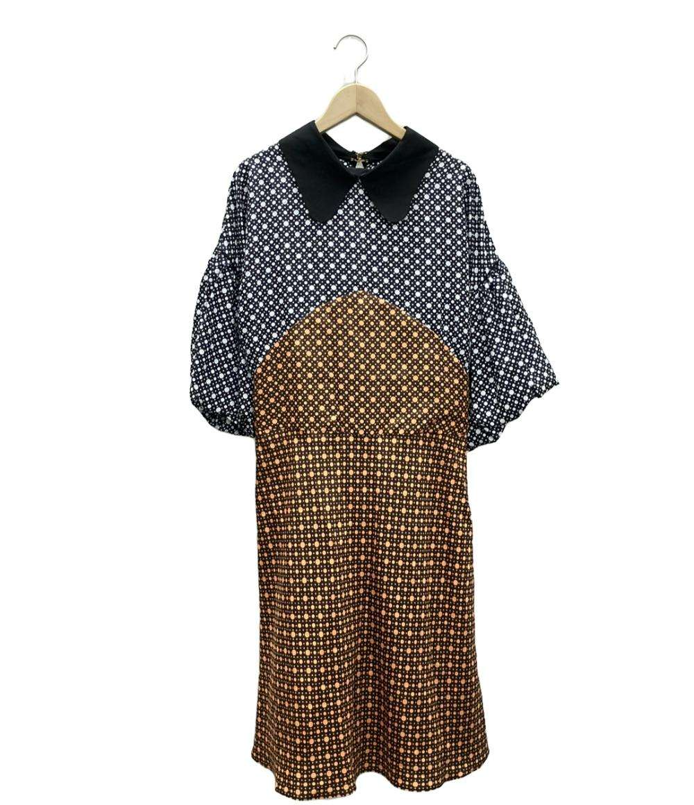 美品 マルニ シルクドット柄バルーンスリーブ七分袖ロングワンピース レディース SIZE 40 (M) MARNI