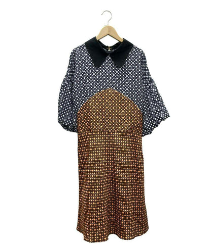 美品 マルニ シルクドット柄バルーンスリーブ七分袖ロングワンピース レディース SIZE 40 (M) MARNI