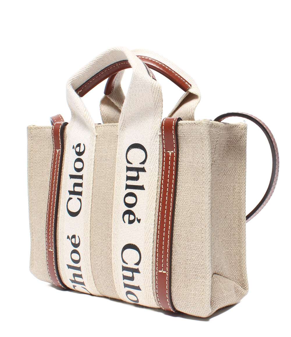 Chloe ミニトートバッグ ショルダーバッグ リネンキャンバス Woody ウッディ レディース クロエ