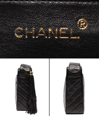 CHANEL ショルダーバッグ バイアスステッチ Vステッチ フリンジ ラムスキン ゴールド金具 2番台 肩掛け 斜め掛け レディース シャネル