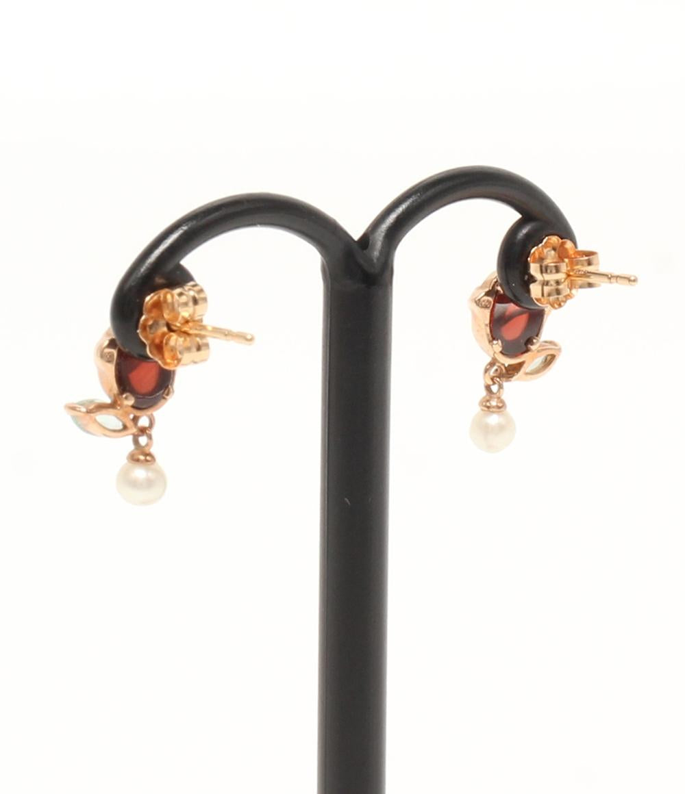 美品 ピアス K18 K10 ガーネット アクアマリン パール フラワーモチーフ 花モチーフ レディース