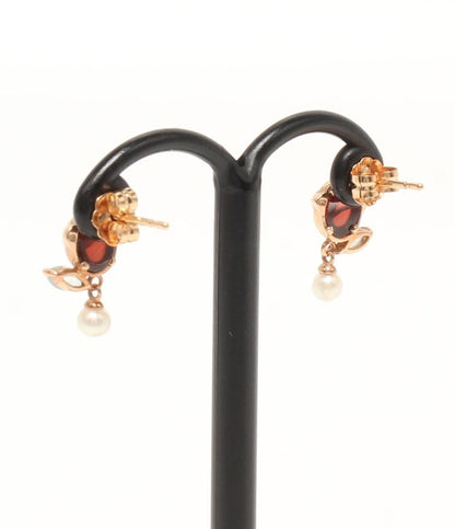 美品 ピアス K18 K10 ガーネット アクアマリン パール フラワーモチーフ 花モチーフ レディース