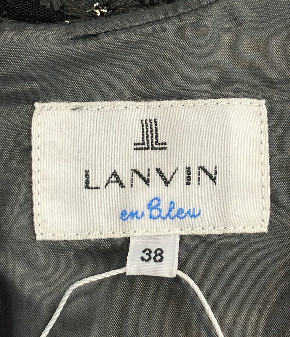 美品 LANVIN en Bleu 長袖 ミニフラワーレースワンピース レディース SIZE 38 ランバンオンブルー