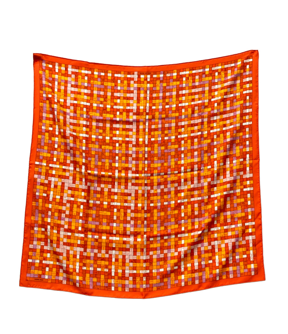 美品 HERMES スカーフ カレ90 シルク100% ボルデュック チェック レディース エルメス