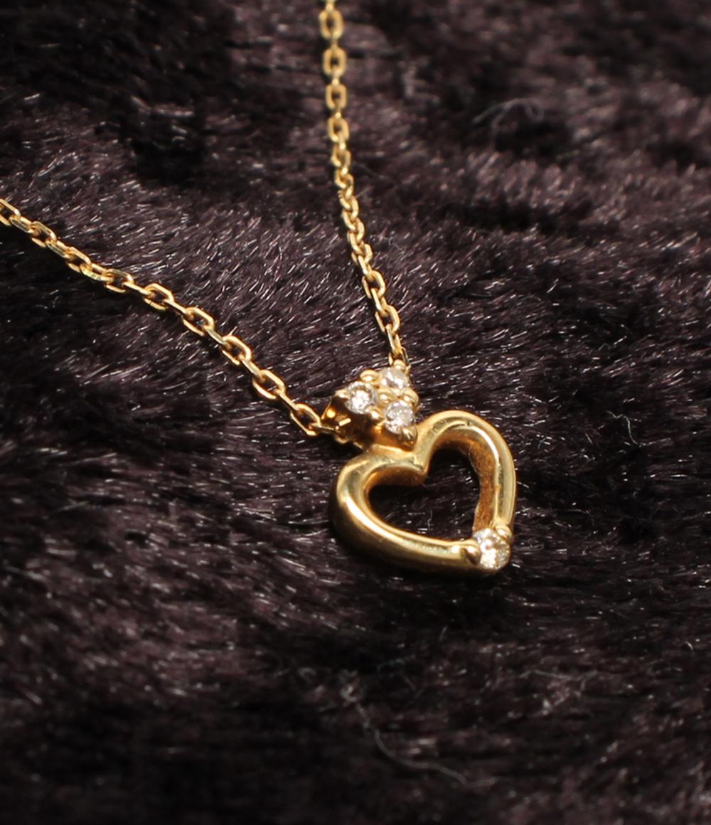美品 AHKAH ネックレス K18 ダイヤ 0.02ct ハートモチーフ レディース アーカー