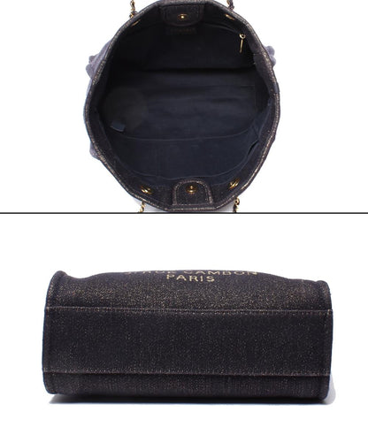 CHANEL トートバッグ 肩掛け ゴールド金具 ミックスファイバー ドーヴィルMM レディース シャネル