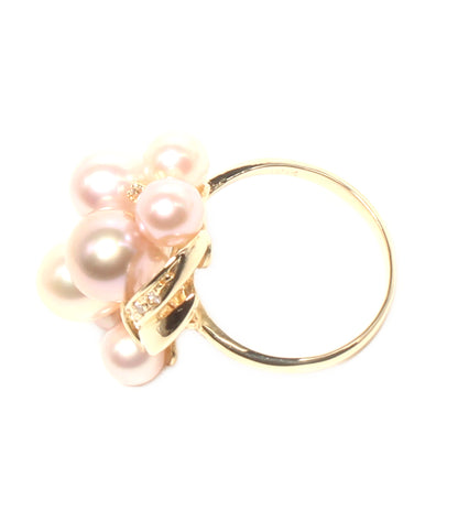 美品 リング 指輪 K18 パール5-7mm ダイヤ0.04ct レディース SIZE 11号