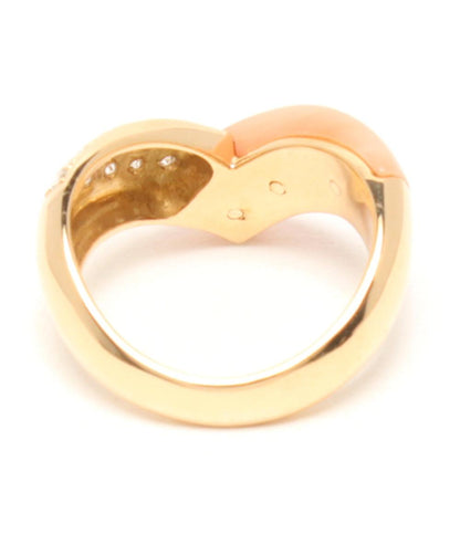 美品 リング 指輪 K18 ダイヤ 0.23ct コーラル サンゴ レディース SIZE 11号