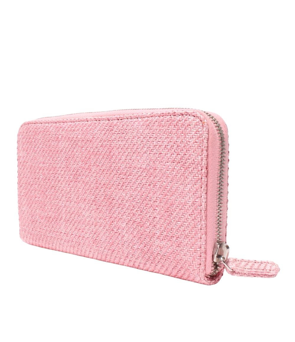 美品 シャネル ラウンドファスナー長財布 ストローキャンバスレザー A80056 レディース CHANEL
