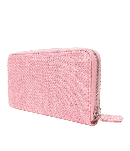 美品 シャネル ラウンドファスナー長財布 ストローキャンバスレザー A80056 レディース CHANEL