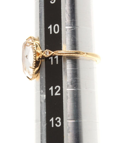 美品 agete リング 指輪 K14 水晶 クォーツ ダイヤ 0.012ct レディース SIZE 11号 アガット