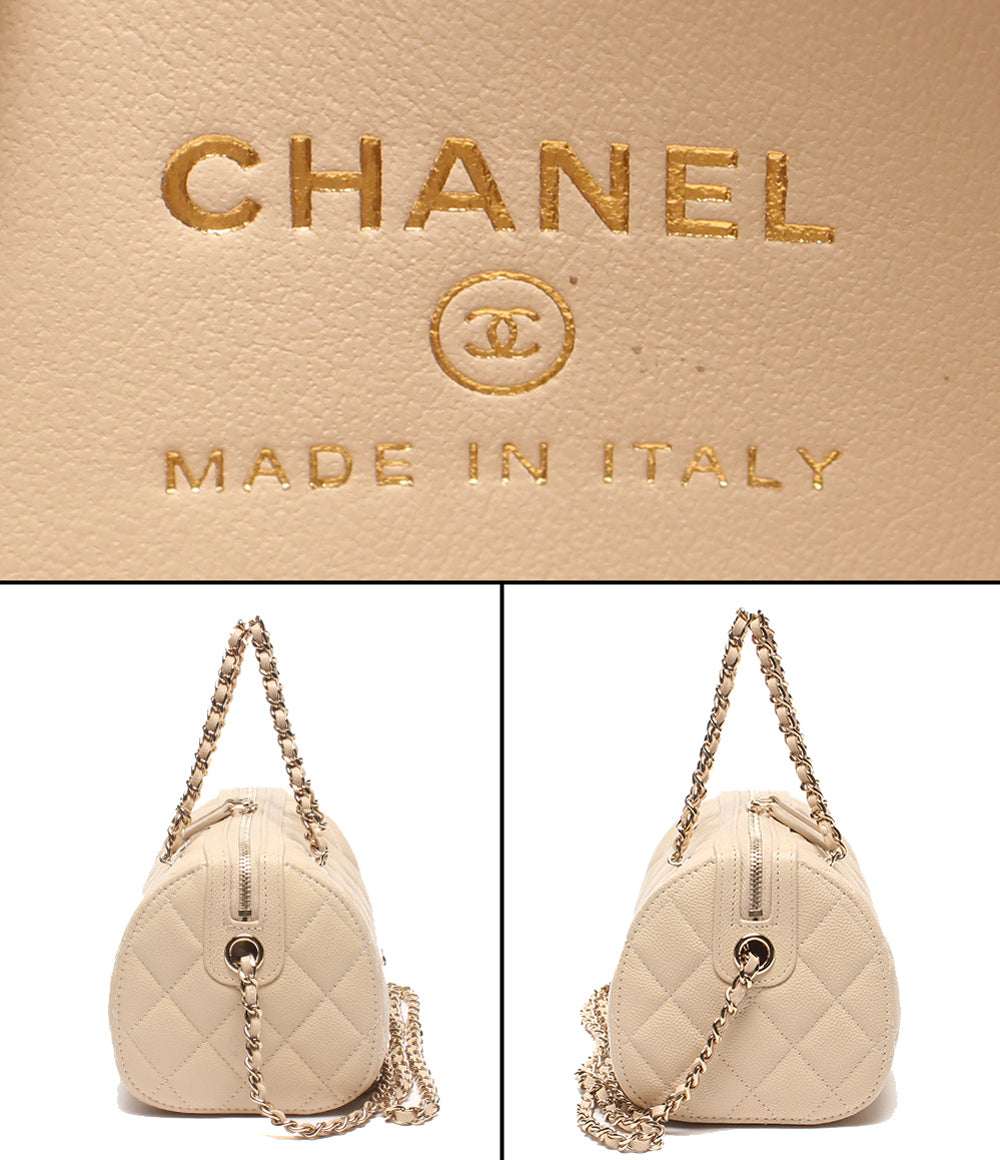 美品 CHANEL 2WAYチェーンショルダーバッグ ミニボストンバッグ 斜め掛け ゴールド金具 キャビアスキン マトラッセ レディース シャネル