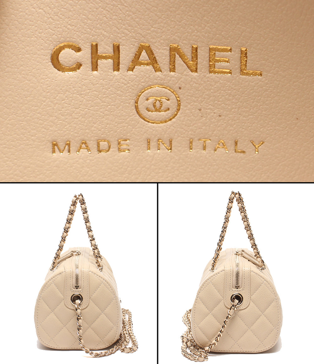 美品 CHANEL 2WAYチェーンショルダーバッグ ミニボストンバッグ 斜め掛け ゴールド金具 キャビアスキン マトラッセ レディース シャネル