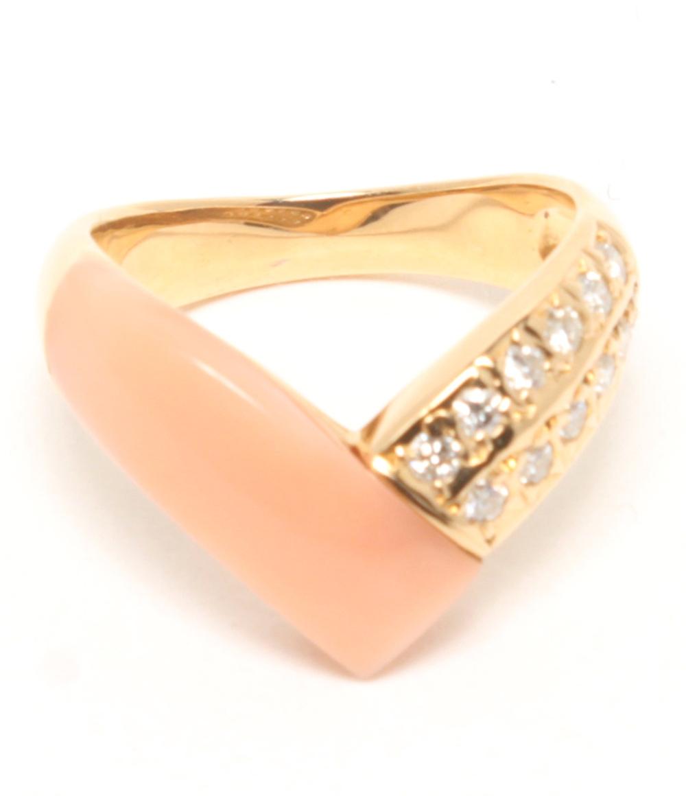 美品 リング 指輪 K18 ダイヤ 0.23ct コーラル サンゴ レディース SIZE 11号