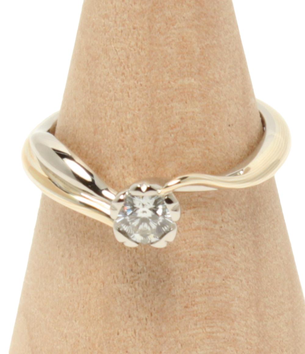 美品 もくめがねや リング 指輪 K18 Pt900 SV925 さくらダイヤモンド 0.254ct レディース 杢目金屋