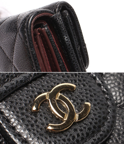 CHANEL 三つ折り財布 ゴールド金具 マトラッセ キャビアスキン レディース シャネル