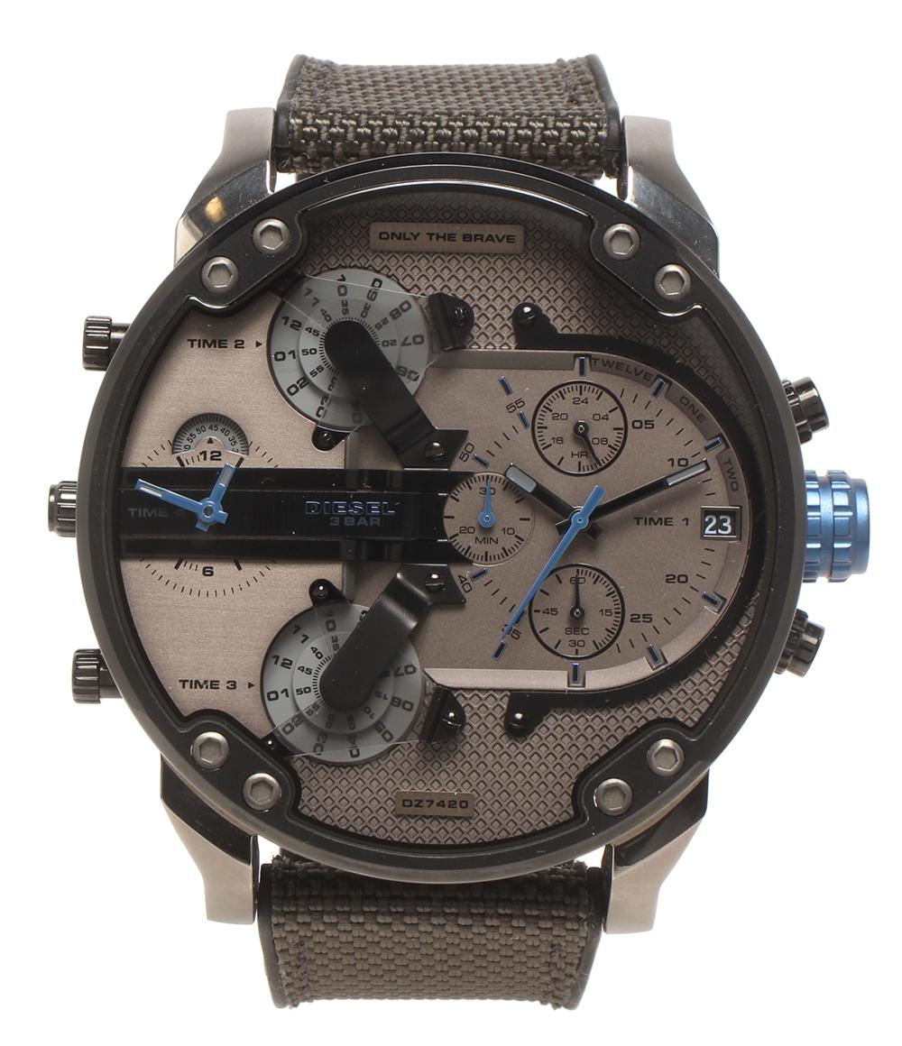 美品 DIESEL 腕時計 ミスターダディ Mr Daddy クオーツ ブラック系 DZ-7420 メンズ ディーゼル