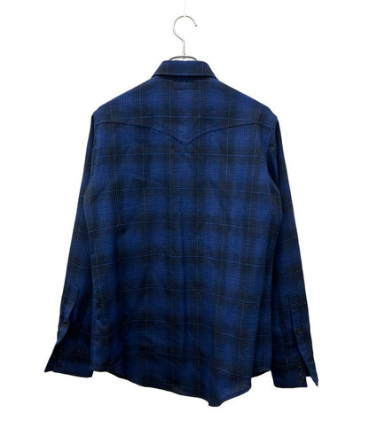 SAINT LAURENT 長袖シャツ エディ期 ウールチェック ウェスタン ブルー ブラック 16AW UP53 2016 00494 SIZE M サンローラン