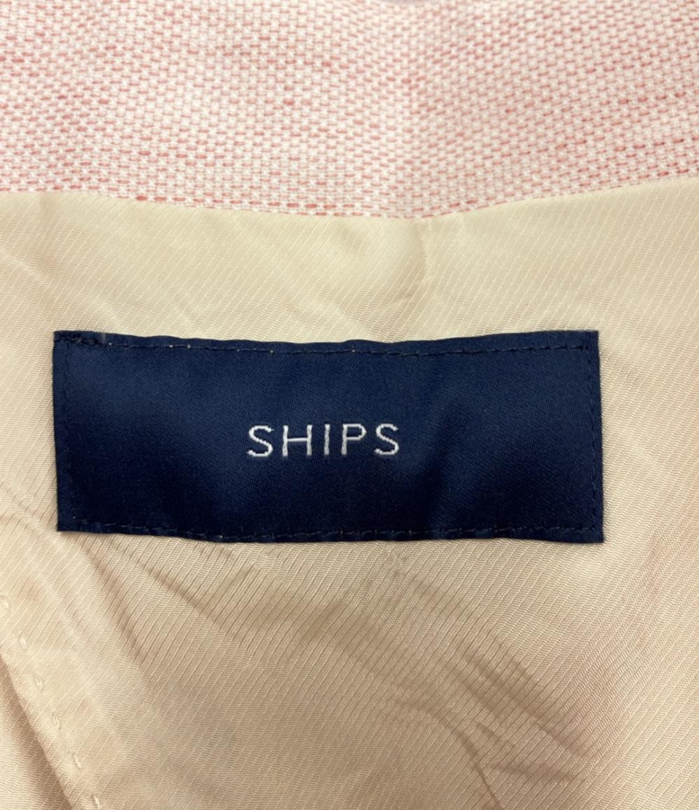美品 シップス リネン混ノーカラーショートジャケット バックスリットスカート セットアップスーツ レディース SIZE 上36下38 SHIPS
