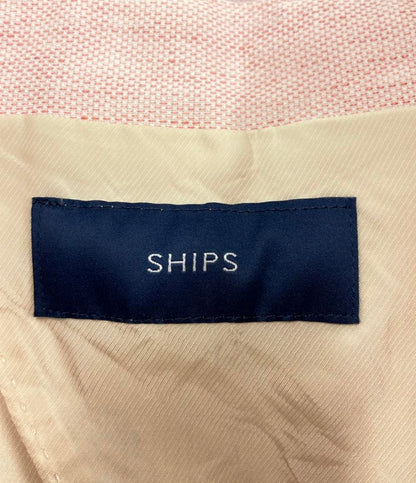 美品 シップス リネン混ノーカラーショートジャケット バックスリットスカート セットアップスーツ レディース SIZE 上36下38 SHIPS