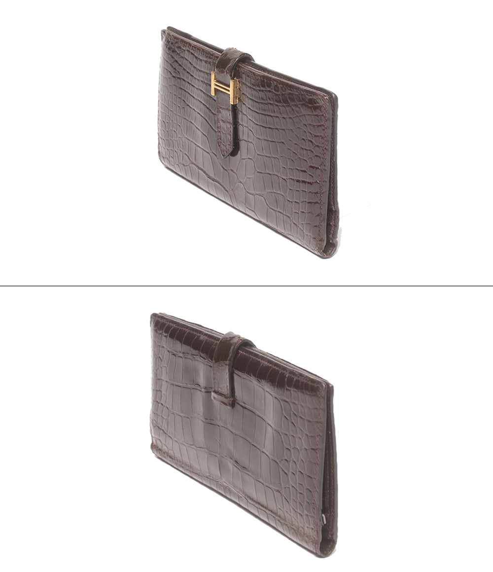HERMES 長財布 ゴールド金具 □F刻印 クロコダイル アリゲーター