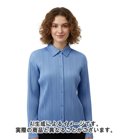 PLEATS PLEASE 長袖シャツ ブラウス ライトブルー プリーツ PLEATS SHIRT PP53JJ491 レディース SIZE 5 (XXL) プリーツプリーズ