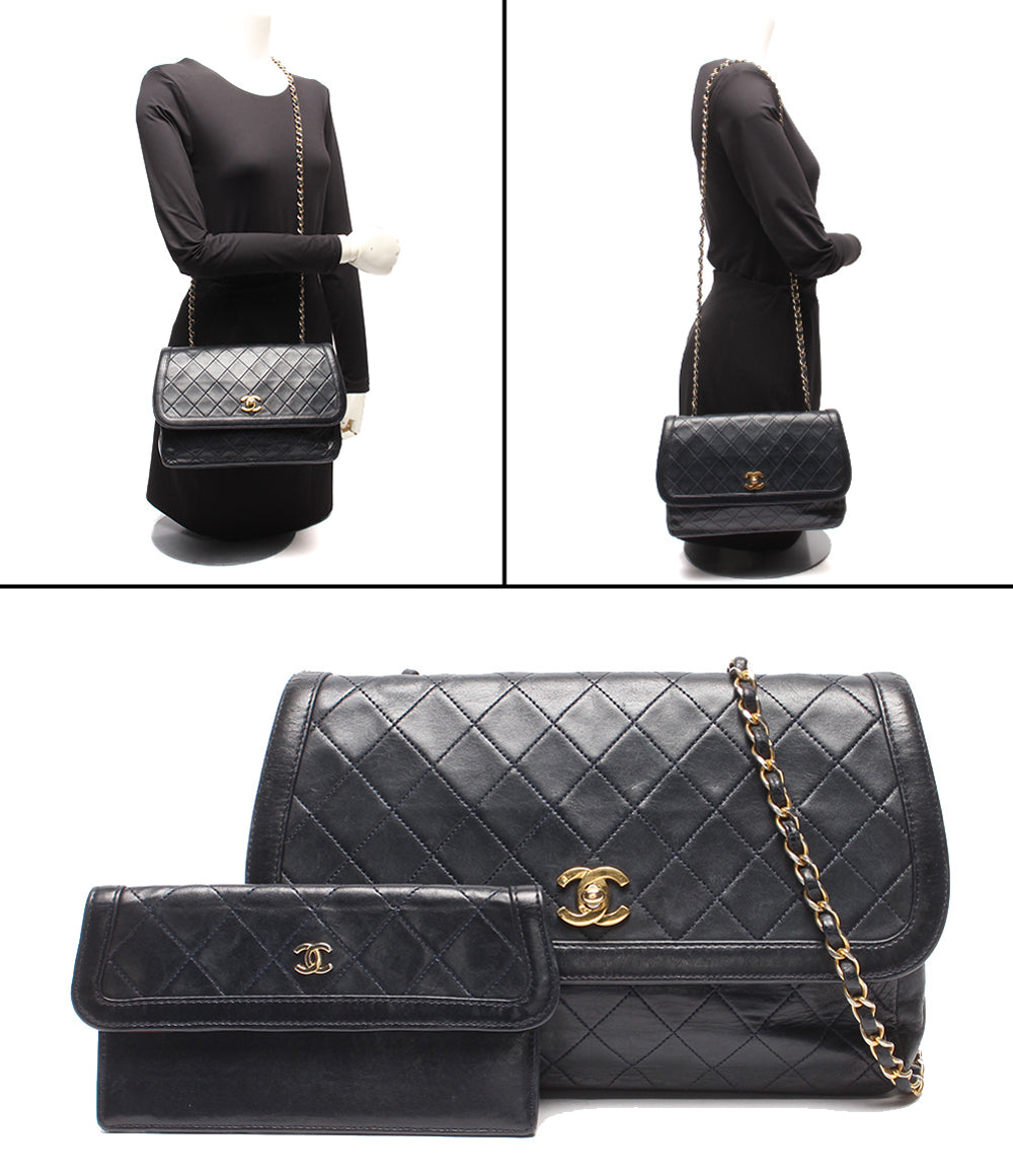 CHANEL チェーンショルダーバッグ 肩掛け 斜め掛け ゴールド金具 マトラッセ シングルチェーン シングルフラップ ラムスキン レディース シャネル