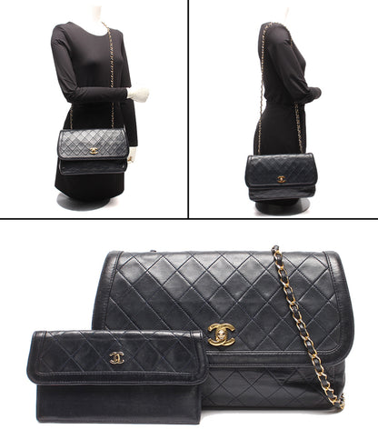 CHANEL チェーンショルダーバッグ 肩掛け 斜め掛け ゴールド金具 マトラッセ シングルチェーン シングルフラップ ラムスキン レディース シャネル