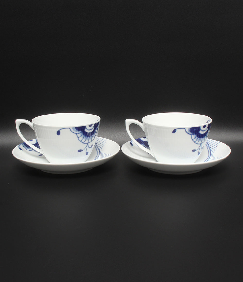 美品 Royal Copenhagen カップ＆ソーサー 2客セット ペア ブルーフルーテッド メガ ロイヤルコペンハーゲン