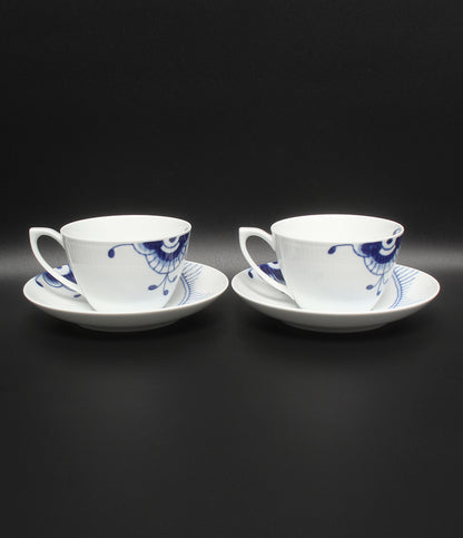 美品 Royal Copenhagen カップ＆ソーサー 2客セット ペア ブルーフルーテッド メガ ロイヤルコペンハーゲン