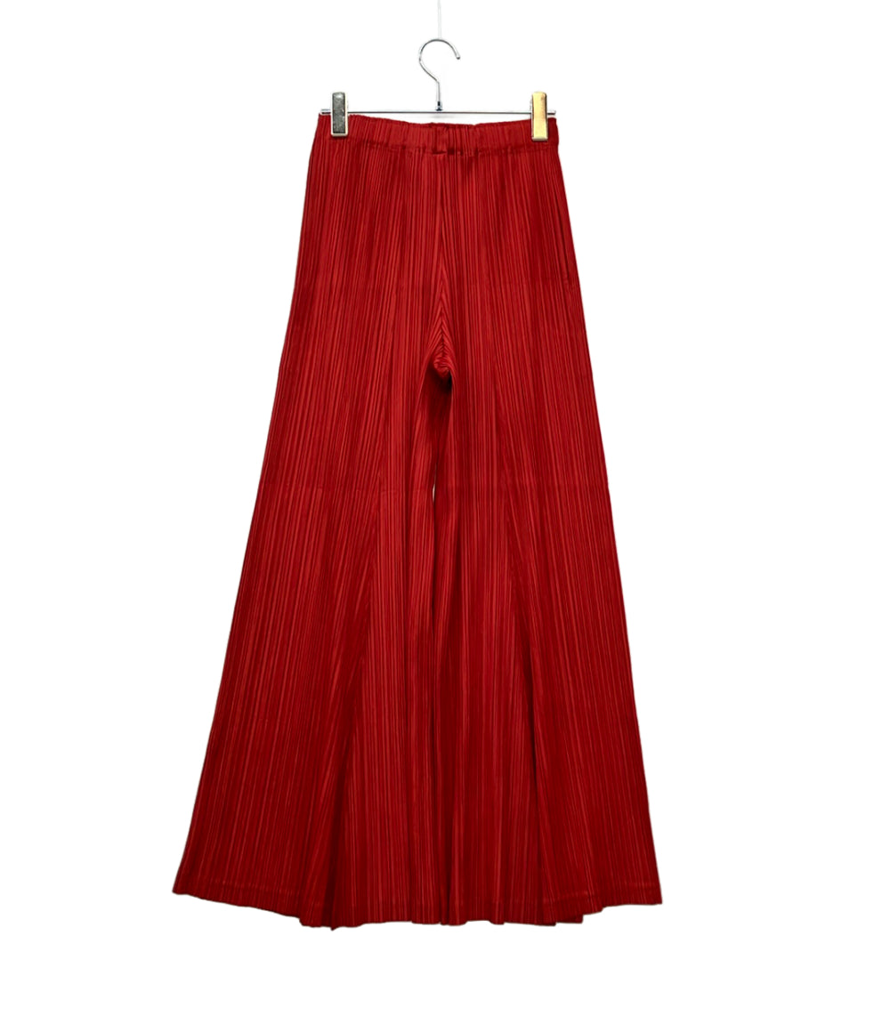 美品 PLEATS PLEASE パンツ プリーツ ワイド レッド PP83-JF434 レディース SIZE 3 (L) プリーツプリーズ