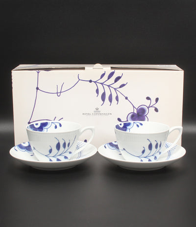 美品 Royal Copenhagen カップ＆ソーサー 2客セット ペア ブルーフルーテッド メガ ロイヤルコペンハーゲン