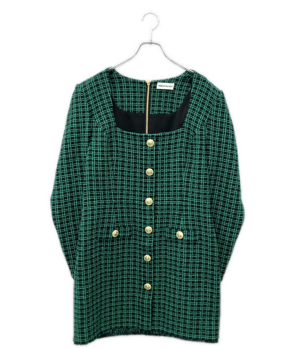 美品 REBECCA VALLANCE 長袖 チェックツイード ワンピース レディース SIZE 10 レベッカヴァランス