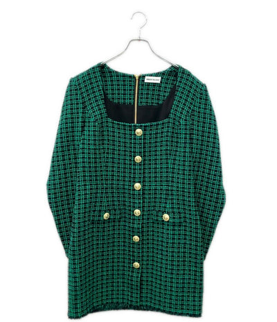 美品 REBECCA VALLANCE 長袖 チェックツイード ワンピース レディース SIZE 10 レベッカヴァランス