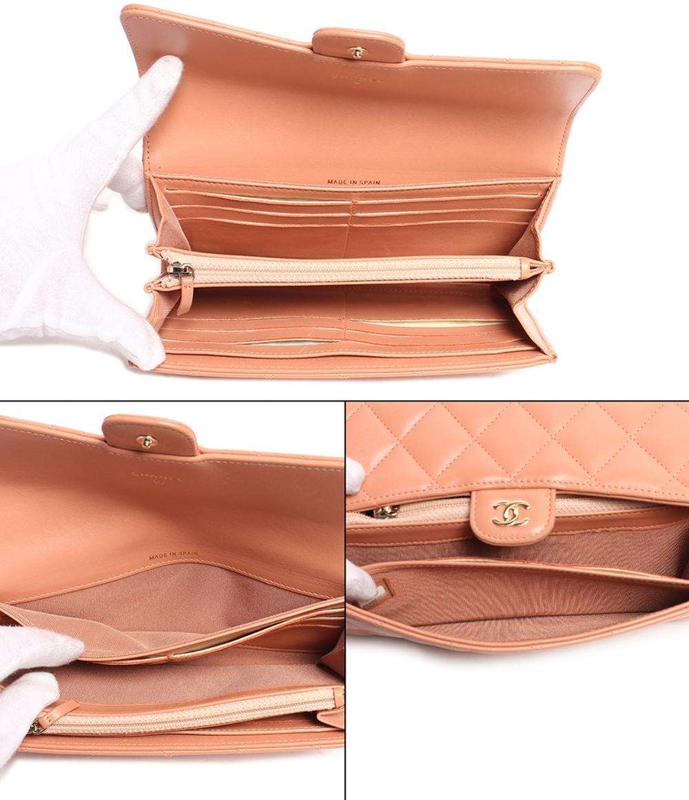 シャネル 長財布 ココマーク シルバー金具 サーモンピンク系  