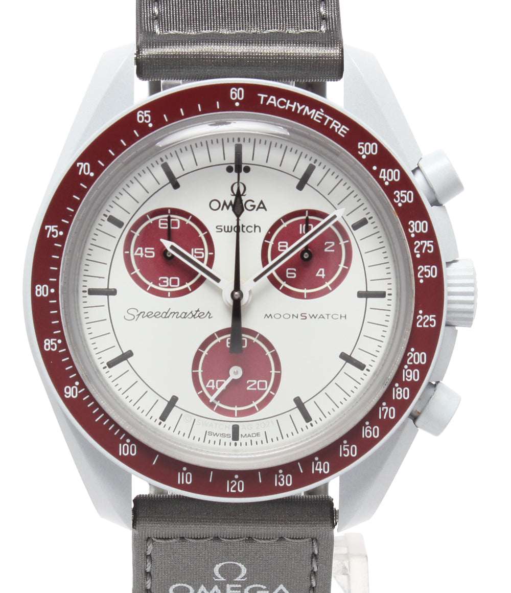 美品 OMEGA Swatch 腕時計 Mission to Pluto バイオセラミック ムーンスウォッチ クオーツ ホワイト SO33M101 メンズ オメガ スウォッチ